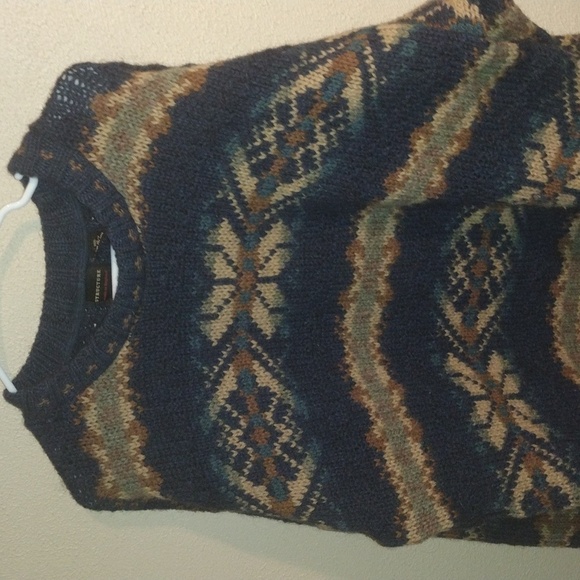 Structure Wool Silk Alpaca Argyle Fair Isle Eclectic Grandpa Vintage Sweater S - Picture 2 of 5